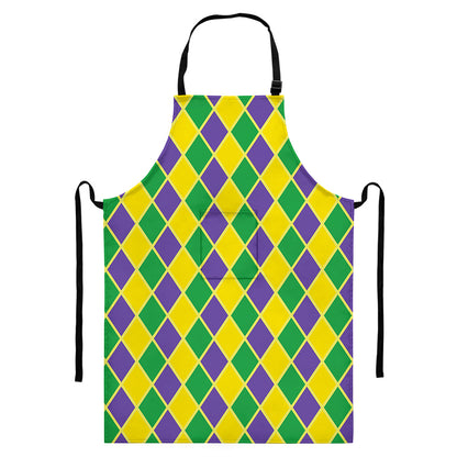 Purple Green And Yellow Mardi Gras Print Bib Apron With Pocket