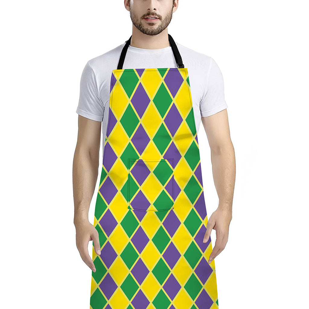 Purple Green And Yellow Mardi Gras Print Bib Apron With Pocket