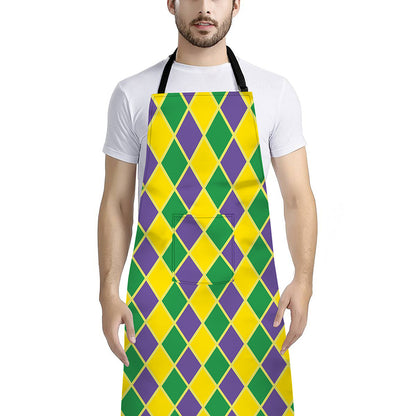 Purple Green And Yellow Mardi Gras Print Bib Apron With Pocket