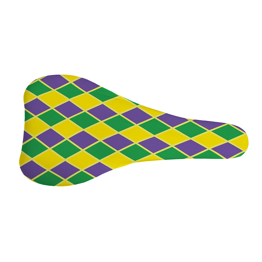 Purple Green And Yellow Mardi Gras Print Bicycle Seat Cover