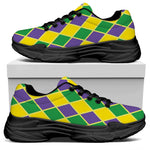 Purple Green And Yellow Mardi Gras Print Black Chunky Shoes