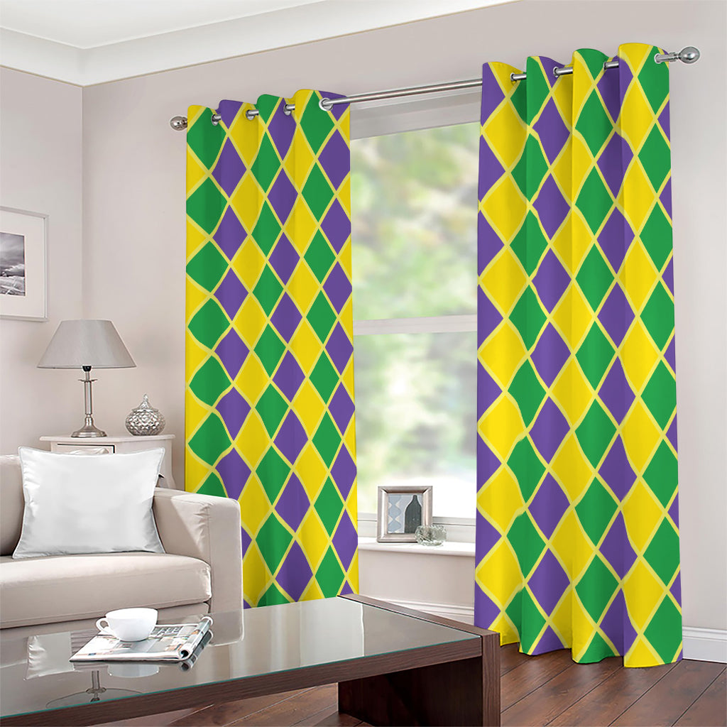 Purple Green And Yellow Mardi Gras Print Blackout Grommet Curtains