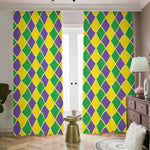 Purple Green And Yellow Mardi Gras Print Blackout Pencil Pleat Curtains