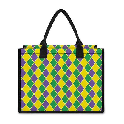 Purple Green And Yellow Mardi Gras Print Canvas Tote Bag