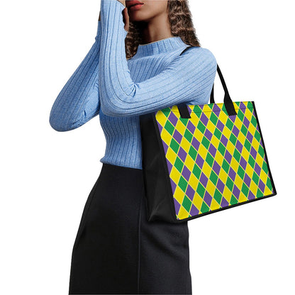 Purple Green And Yellow Mardi Gras Print Canvas Tote Bag