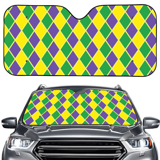Purple Green And Yellow Mardi Gras Print Car Windshield Sun Shade