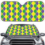 Purple Green And Yellow Mardi Gras Print Car Windshield Sun Shade