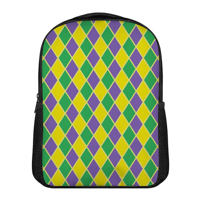 Purple Green And Yellow Mardi Gras Print Casual Backpack