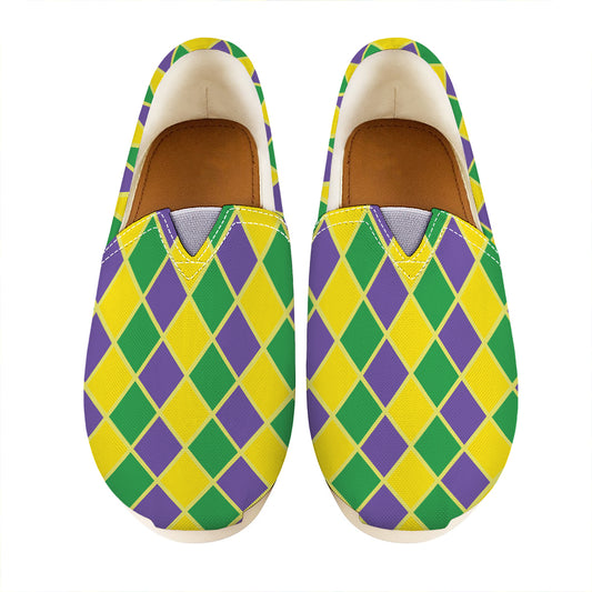 Purple Green And Yellow Mardi Gras Print Casual Shoes