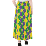 Purple Green And Yellow Mardi Gras Print Chiffon Maxi Skirt