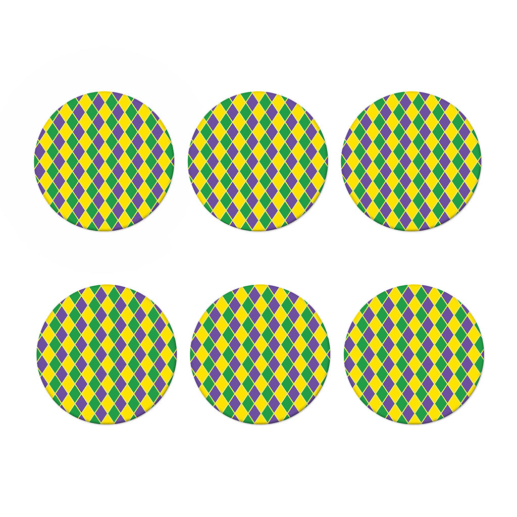 Purple Green And Yellow Mardi Gras Print Coaster Set