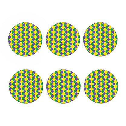 Purple Green And Yellow Mardi Gras Print Coaster Set