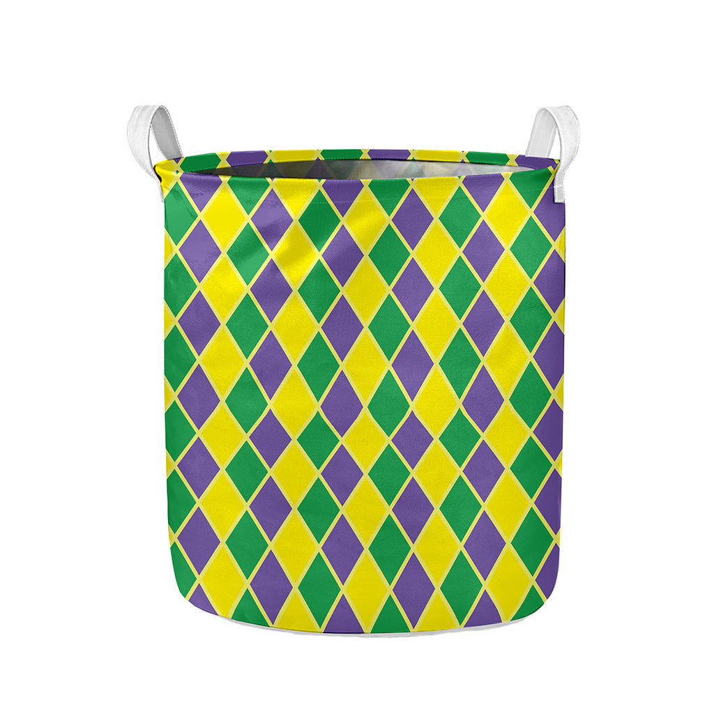 Purple Green And Yellow Mardi Gras Print Collapsible Laundry Basket