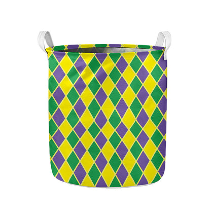 Purple Green And Yellow Mardi Gras Print Collapsible Laundry Basket