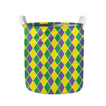 Purple Green And Yellow Mardi Gras Print Collapsible Laundry Basket