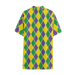 Purple Green And Yellow Mardi Gras Print Cotton Hawaiian Shirt