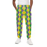 Purple Green And Yellow Mardi Gras Print Cotton Pants