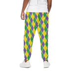 Purple Green And Yellow Mardi Gras Print Cotton Pants