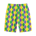 Purple Green And Yellow Mardi Gras Print Cotton Shorts