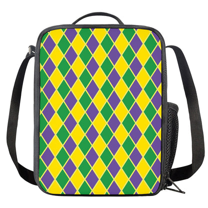 Purple Green And Yellow Mardi Gras Print Crossbody Lunch Bag