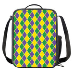 Purple Green And Yellow Mardi Gras Print Crossbody Lunch Bag
