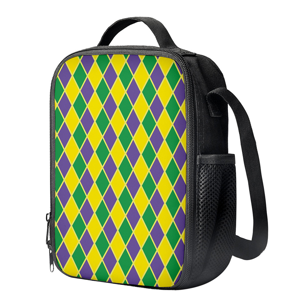 Purple Green And Yellow Mardi Gras Print Crossbody Lunch Bag
