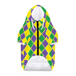 Purple Green And Yellow Mardi Gras Print Dog Zip Up Hoodie