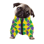 Purple Green And Yellow Mardi Gras Print Dog Zip Up Jacket