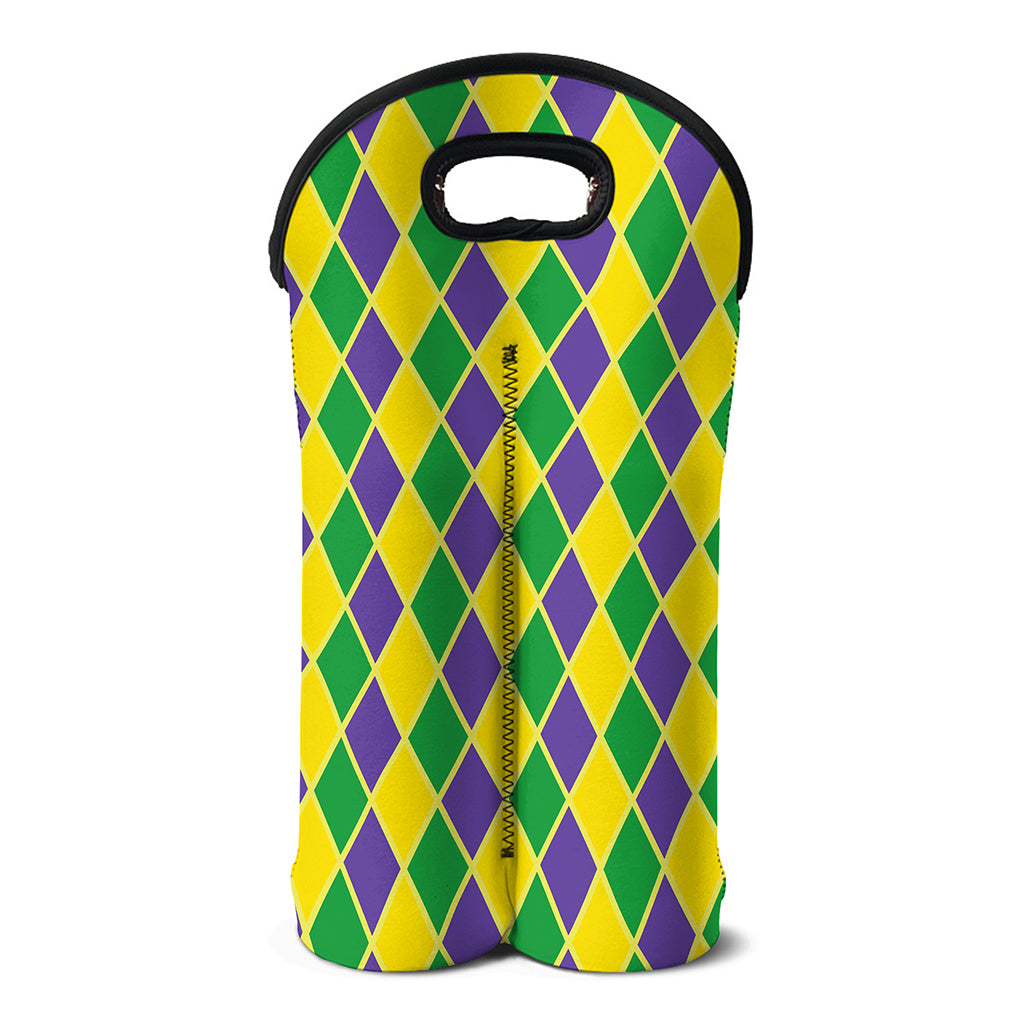 Purple Green And Yellow Mardi Gras Print Double Neoprene Wine Tote