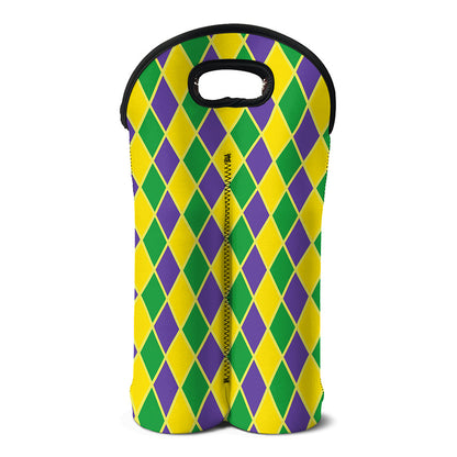 Purple Green And Yellow Mardi Gras Print Double Neoprene Wine Tote