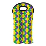 Purple Green And Yellow Mardi Gras Print Double Neoprene Wine Tote