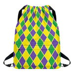 Purple Green And Yellow Mardi Gras Print Drawstring Backpack