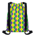 Purple Green And Yellow Mardi Gras Print Drawstring Backpack
