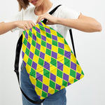 Purple Green And Yellow Mardi Gras Print Drawstring Backpack