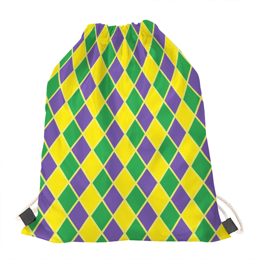 Purple Green And Yellow Mardi Gras Print Drawstring Bag
