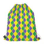 Purple Green And Yellow Mardi Gras Print Drawstring Bag
