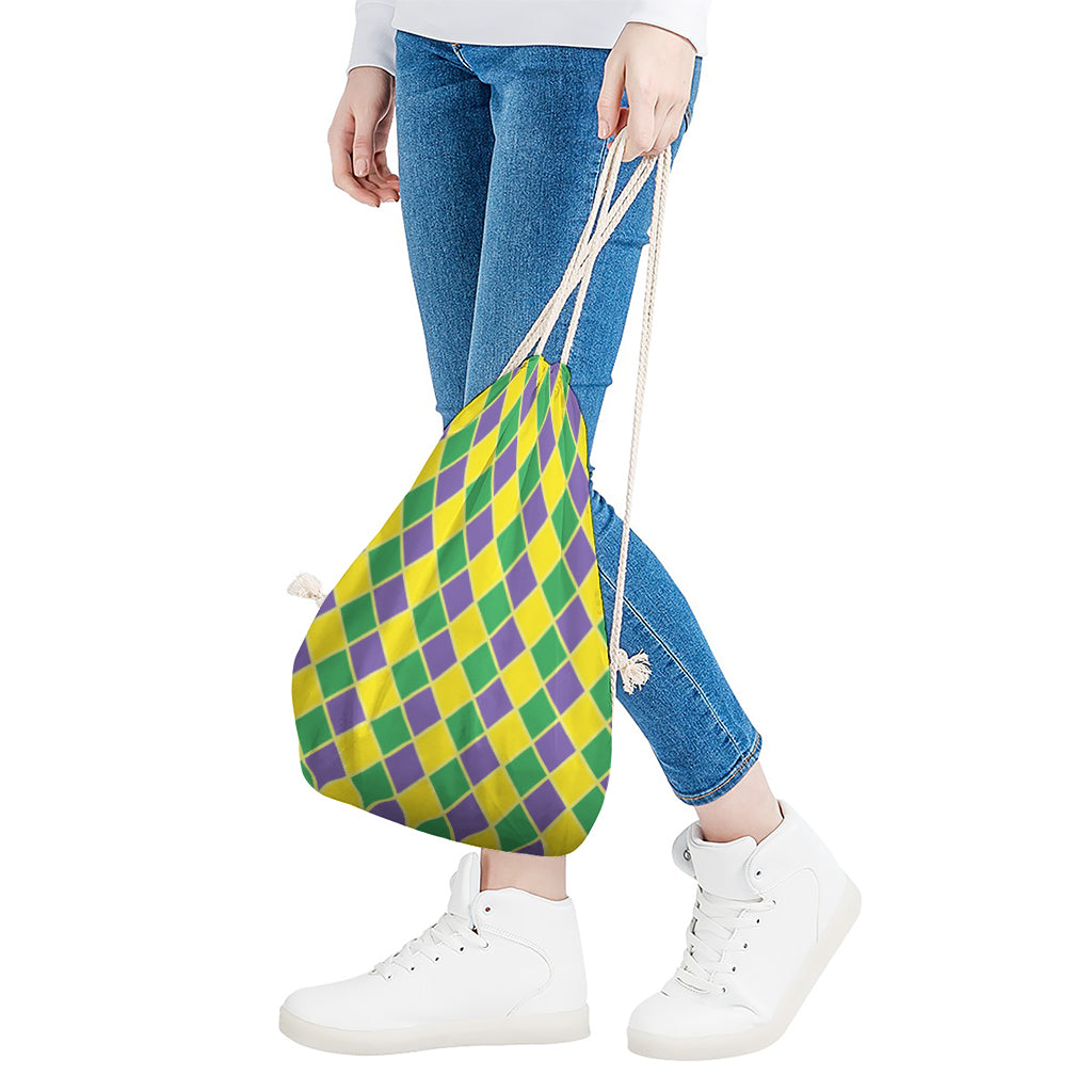 Purple Green And Yellow Mardi Gras Print Drawstring Bag