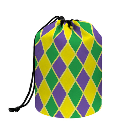 Purple Green And Yellow Mardi Gras Print Drawstring Makeup Bag