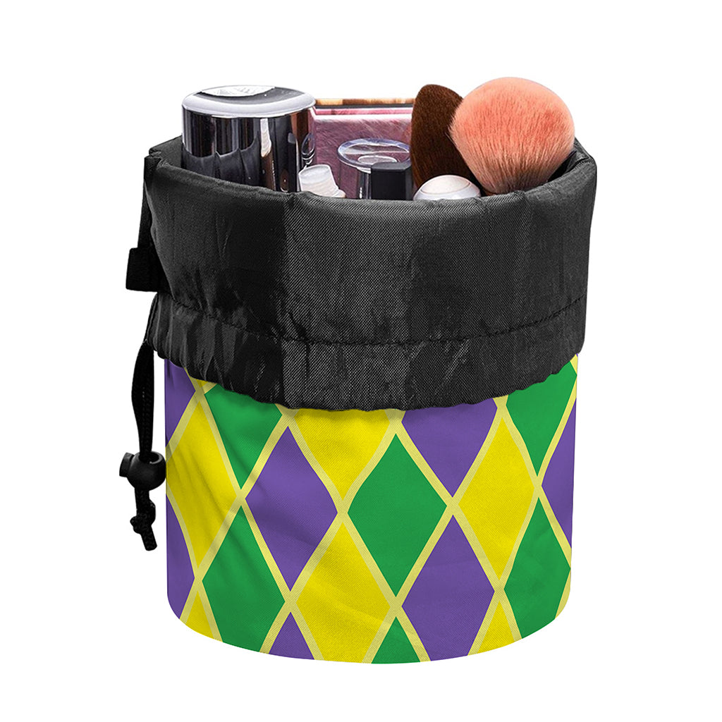 Purple Green And Yellow Mardi Gras Print Drawstring Makeup Bag