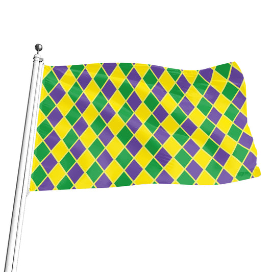 Purple Green And Yellow Mardi Gras Print Flag