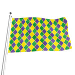 Purple Green And Yellow Mardi Gras Print Flag