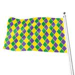 Purple Green And Yellow Mardi Gras Print Flag
