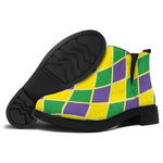 Purple Green And Yellow Mardi Gras Print Flat Ankle Boots