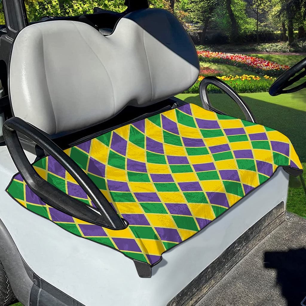 Purple Green And Yellow Mardi Gras Print Golf Cart Seat Cover