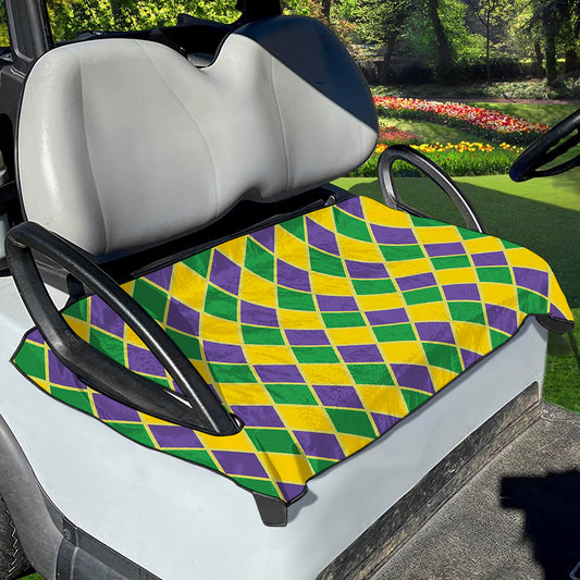 Purple Green And Yellow Mardi Gras Print Golf Cart Seat Cover