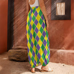 Purple Green And Yellow Mardi Gras Print Harem Pants