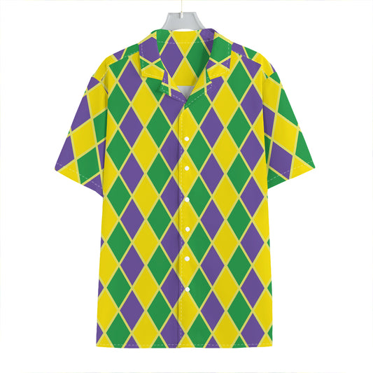 Purple Green And Yellow Mardi Gras Print Hawaiian Shirt
