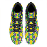 Purple Green And Yellow Mardi Gras Print High Top Leather Sneakers