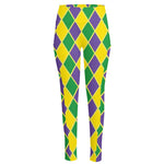 Purple Green And Yellow Mardi Gras Print High-Waisted Pocket Leggings