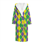 Purple Green And Yellow Mardi Gras Print Hooded Bathrobe
